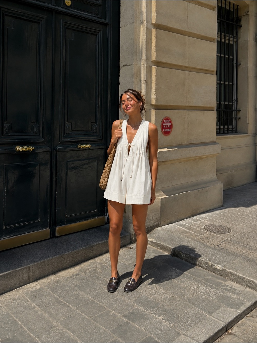 Free People Webster Romper Ecru Cream Pintuck Tie Front Cotton NWT Small - Picture 2 of 13